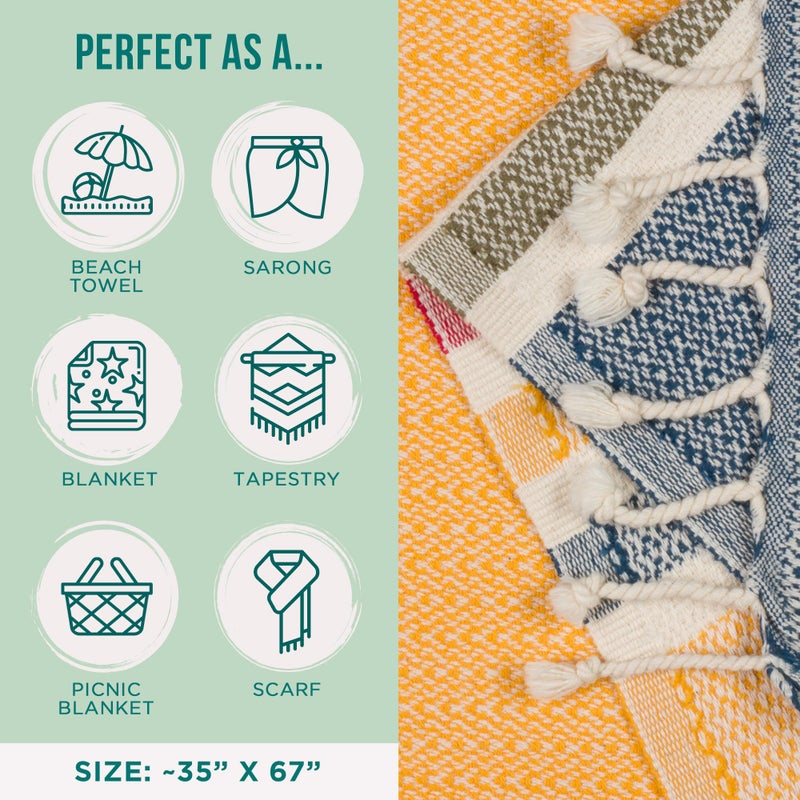 Sand Cloud Turkish Beach Towel - Sand Free - Fast Drying -100% Certified Organic Turkish Cotton Yarn - Great for Beach Bath or as a Blanket - As Seen on Shark Tank - Chains (Honey) - Image 3